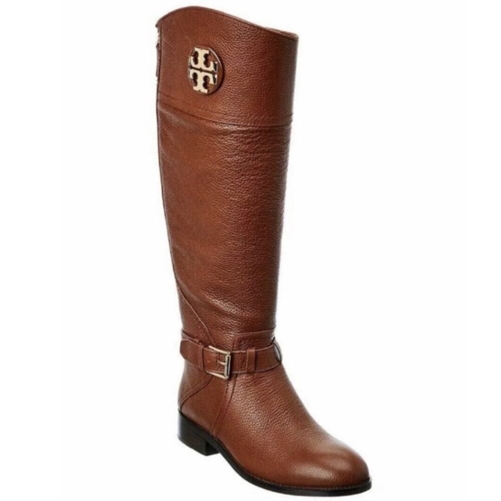 NEW TORY BURCH Boots Claire Tumbled Leather Tall Riding Boot Brown Zipper SZ 5